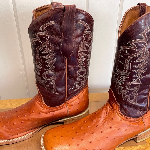 COPY - Team West Cognac Ostrich design wide, square toe leather western boots #…